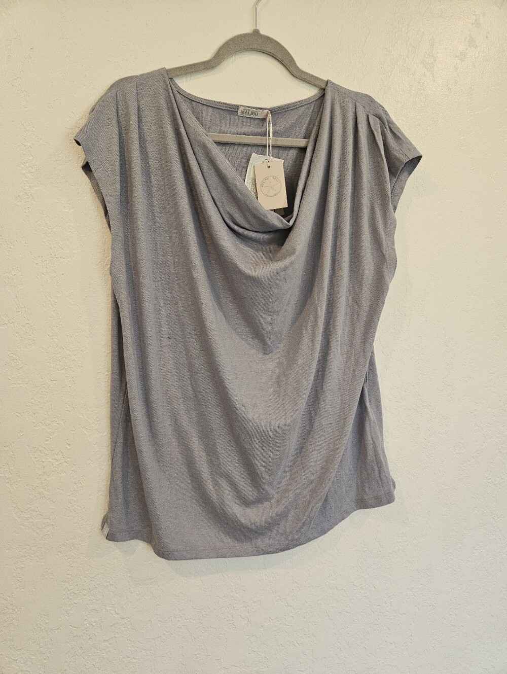 Barefoot Dreams Malibu Collection Slub Burnout Draped Boxy Tee Ocean Air Size XL
